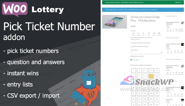 WooCommerce Lottery Raffles Pick Ticket Number Mod Addon